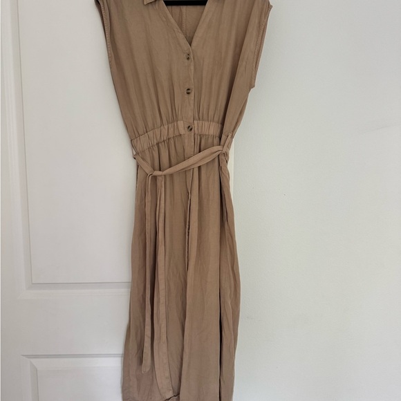 Thread & Supply women’s tan brown poplin belted midi dress size large 12 14 - Picture 1 of 6